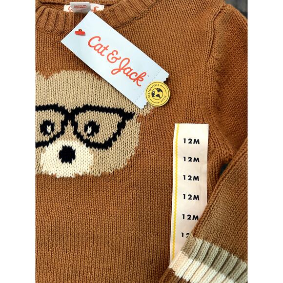 Cat & Jack Boys' Brown Bear Printed Sweater in Brown 12M NWT - Picture 5 of 5